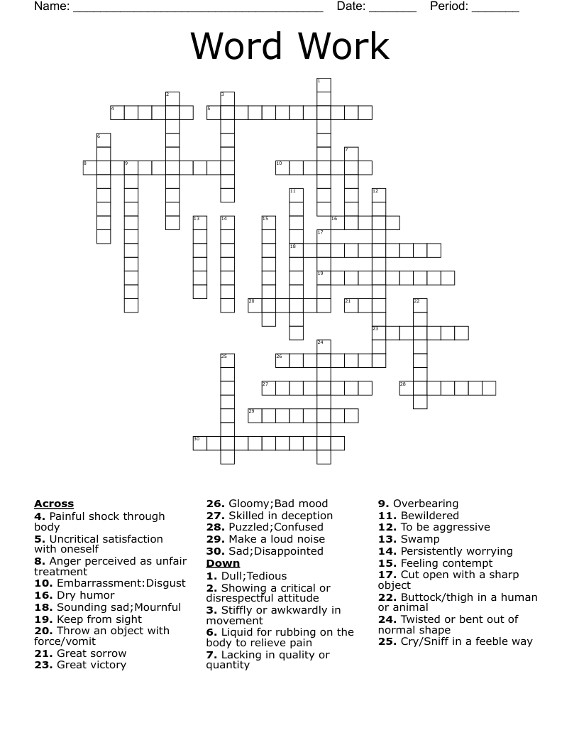 Word Work Crossword