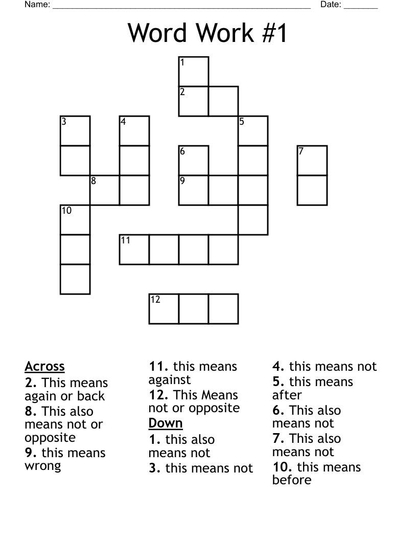 Word Work #1 Crossword