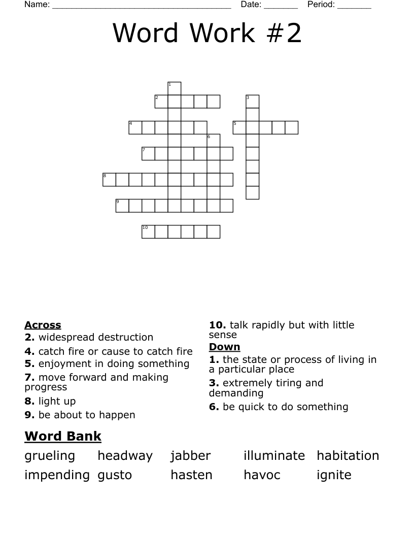 Word Work #2 Crossword
