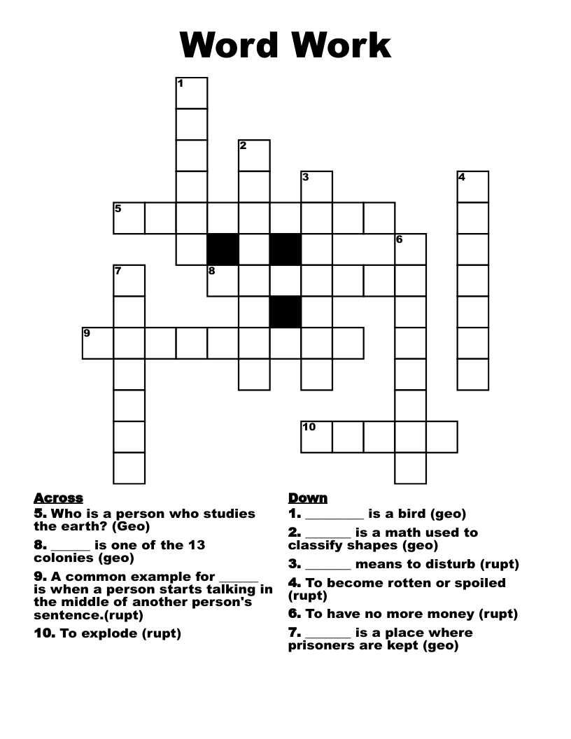 Word Work Crossword