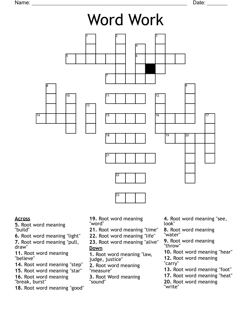 Word Work Crossword