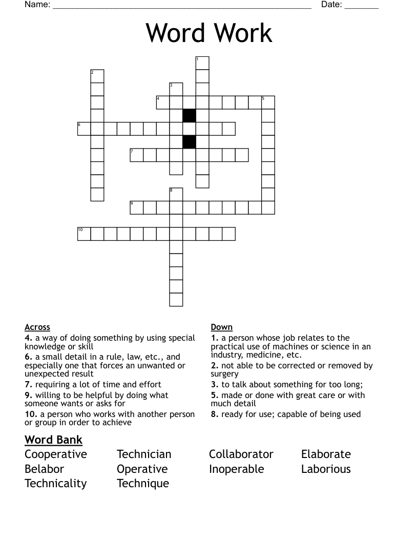 Word Work  Crossword