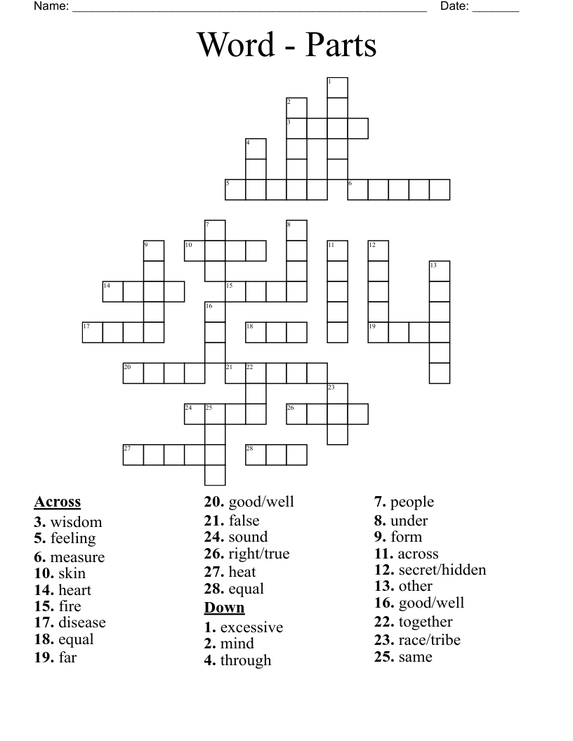 Word - Parts Crossword