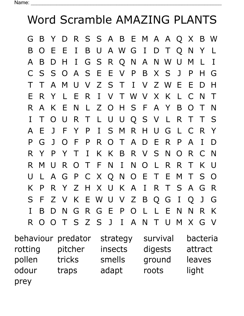 Word  Scramble AMAZING PLANTS Word Search