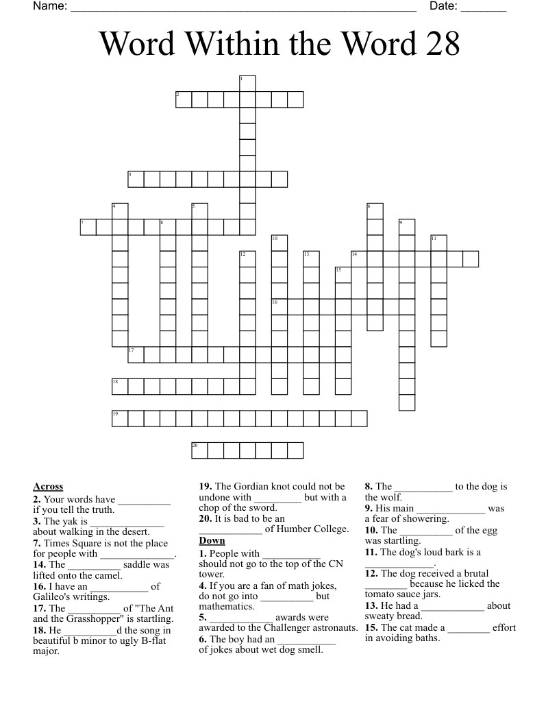 Word  Within the Word 28 Crossword
