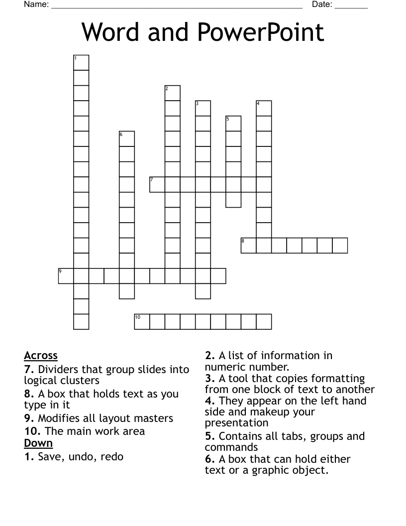 Word and PowerPoint  Crossword