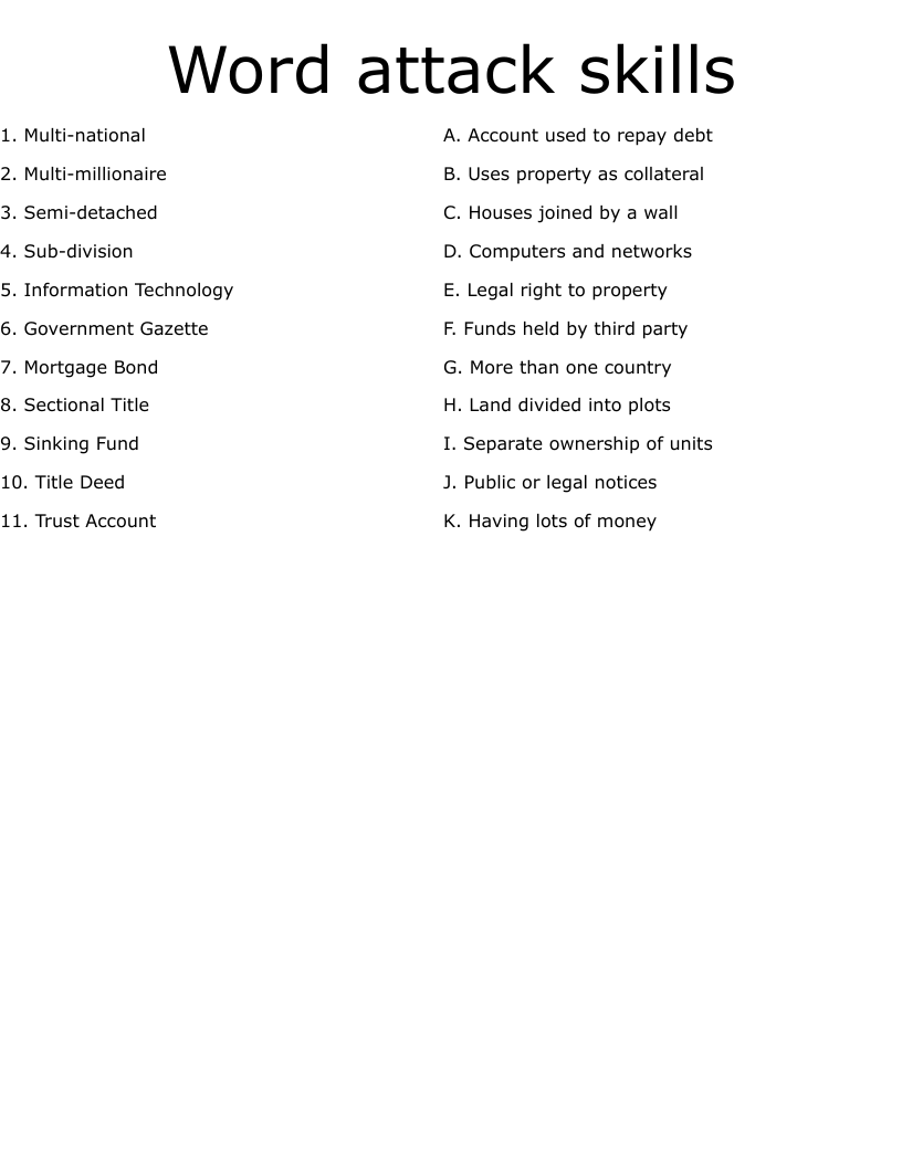 Word attack skills Worksheet