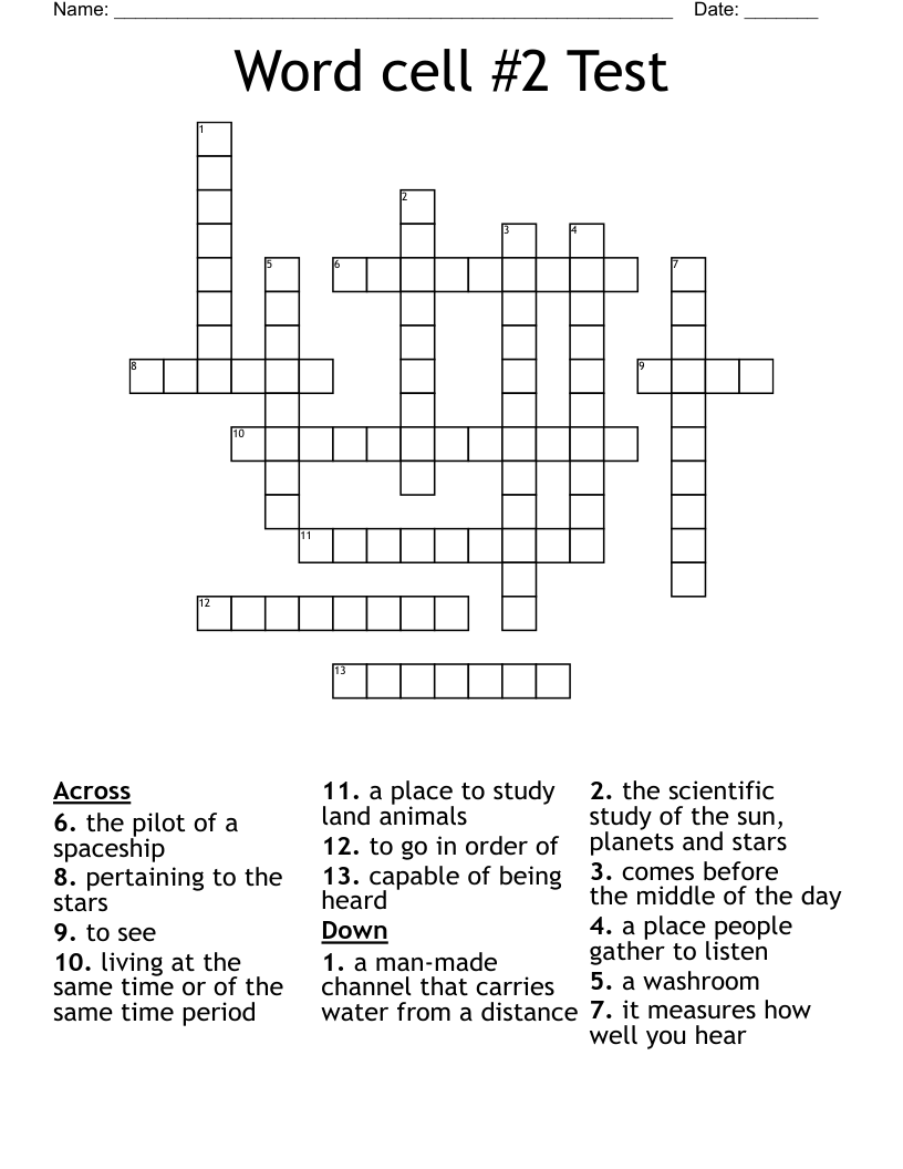 Word cell #2 Test Crossword