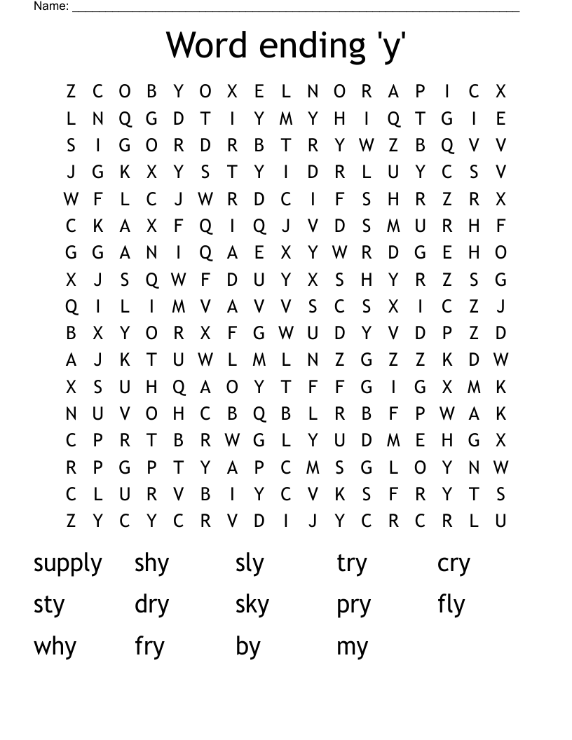 Word ending 'y' Word Search