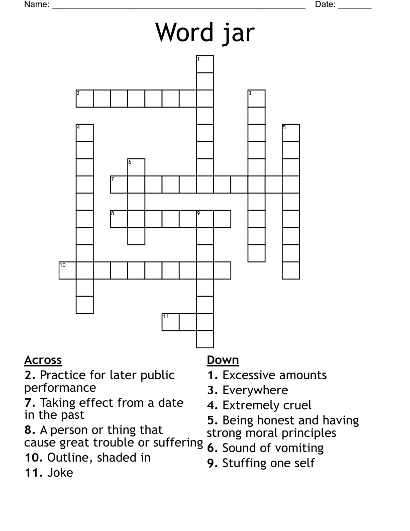 Word jar Crossword