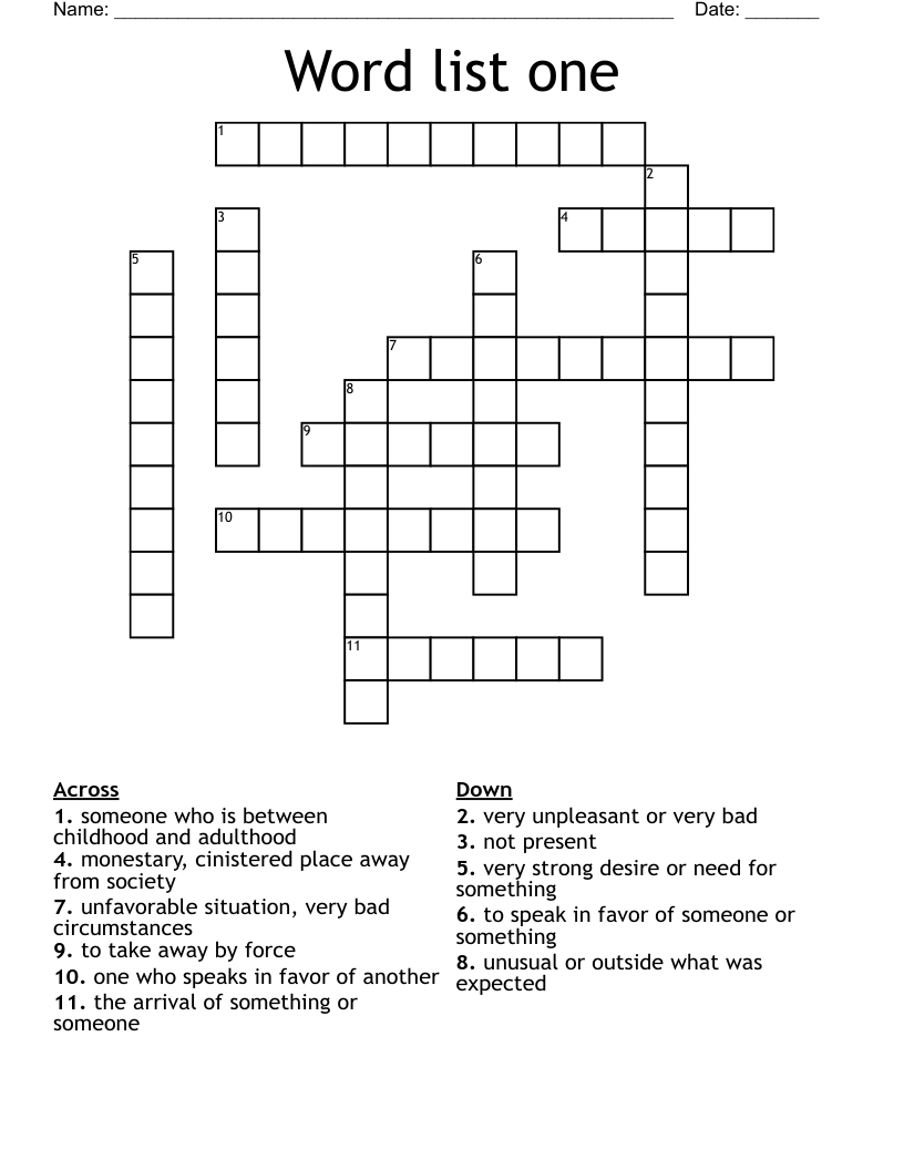Word list one  Crossword