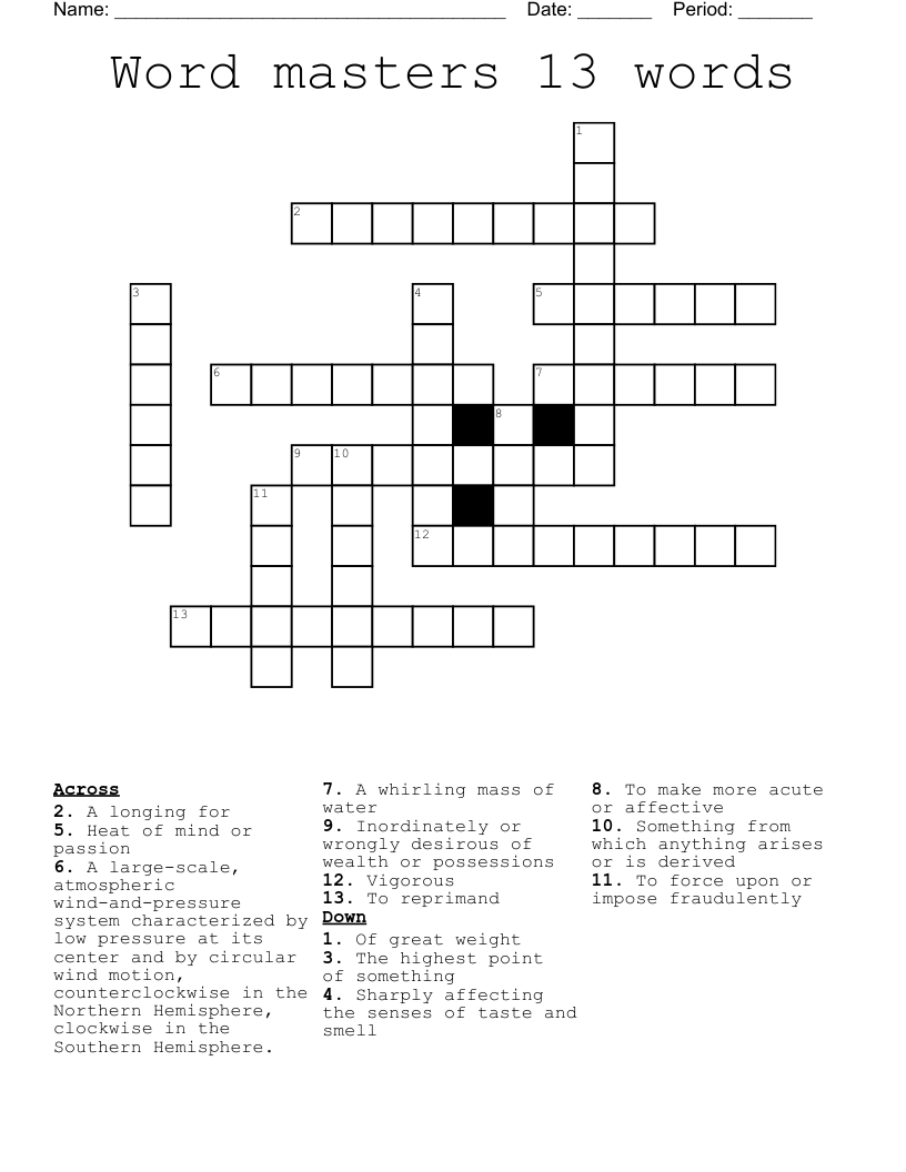 Word masters 13 words  Crossword