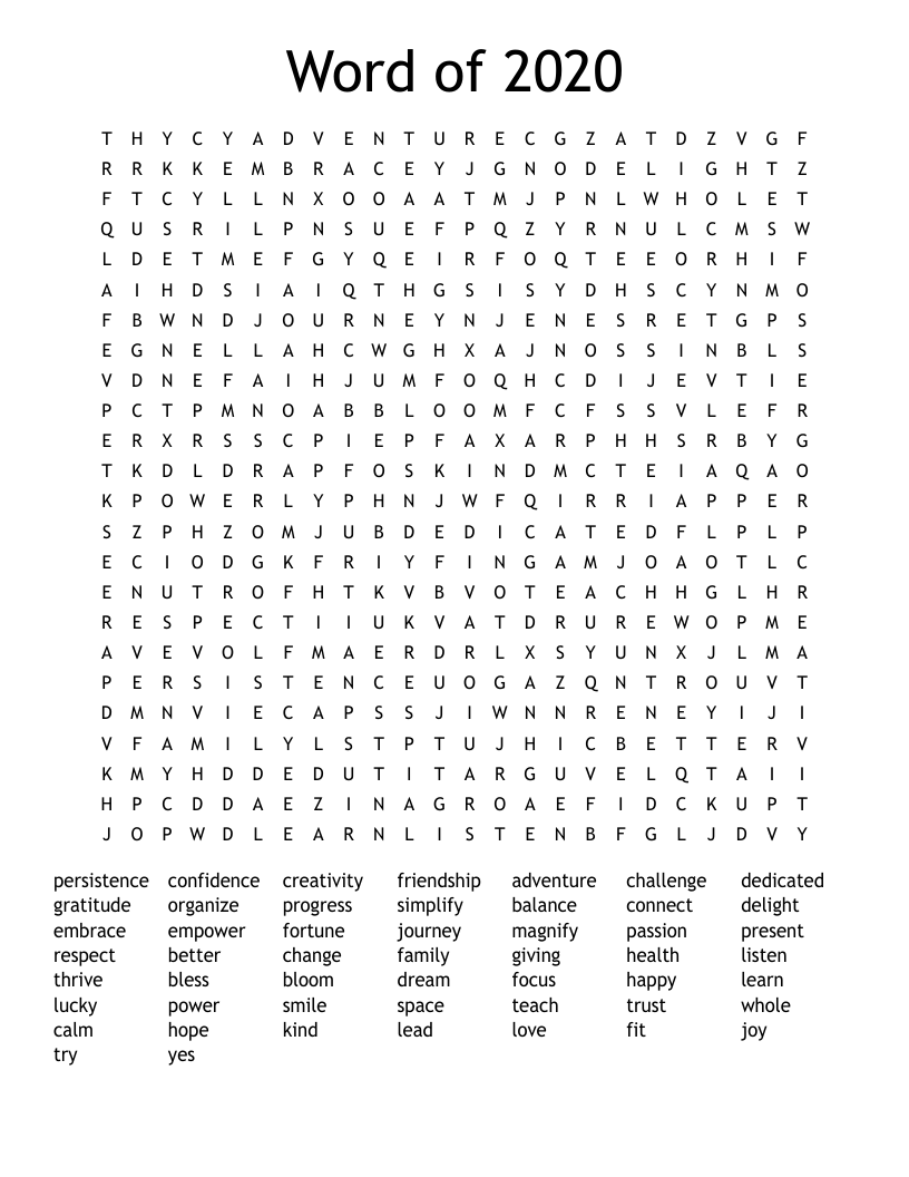 Word of 2020 Word Search