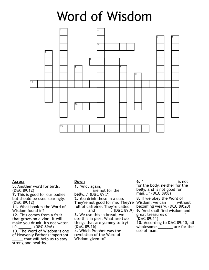 Word of Wisdom Crossword