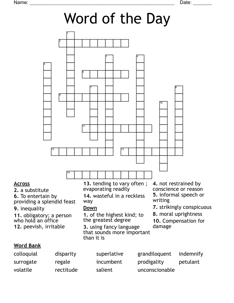 Word of  the Day Crossword