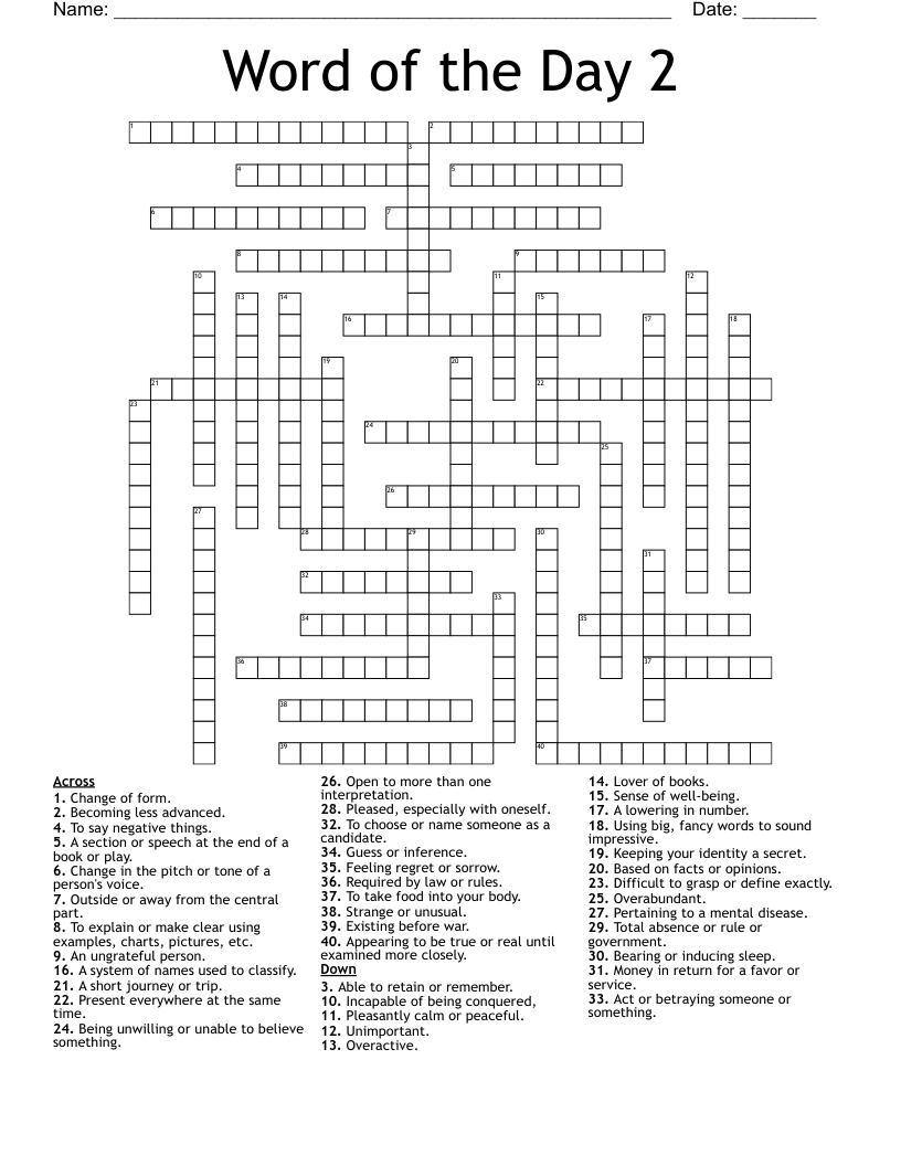 Word of the Day 2 Crossword