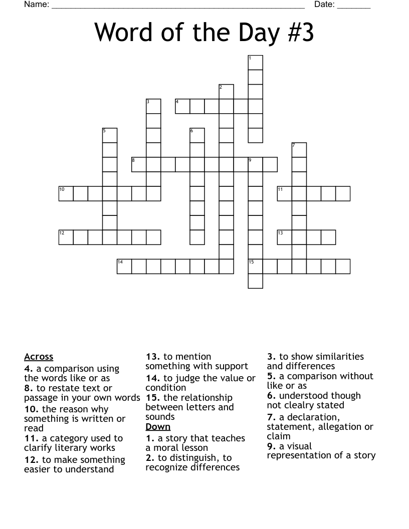 Word of the Day #3 Crossword