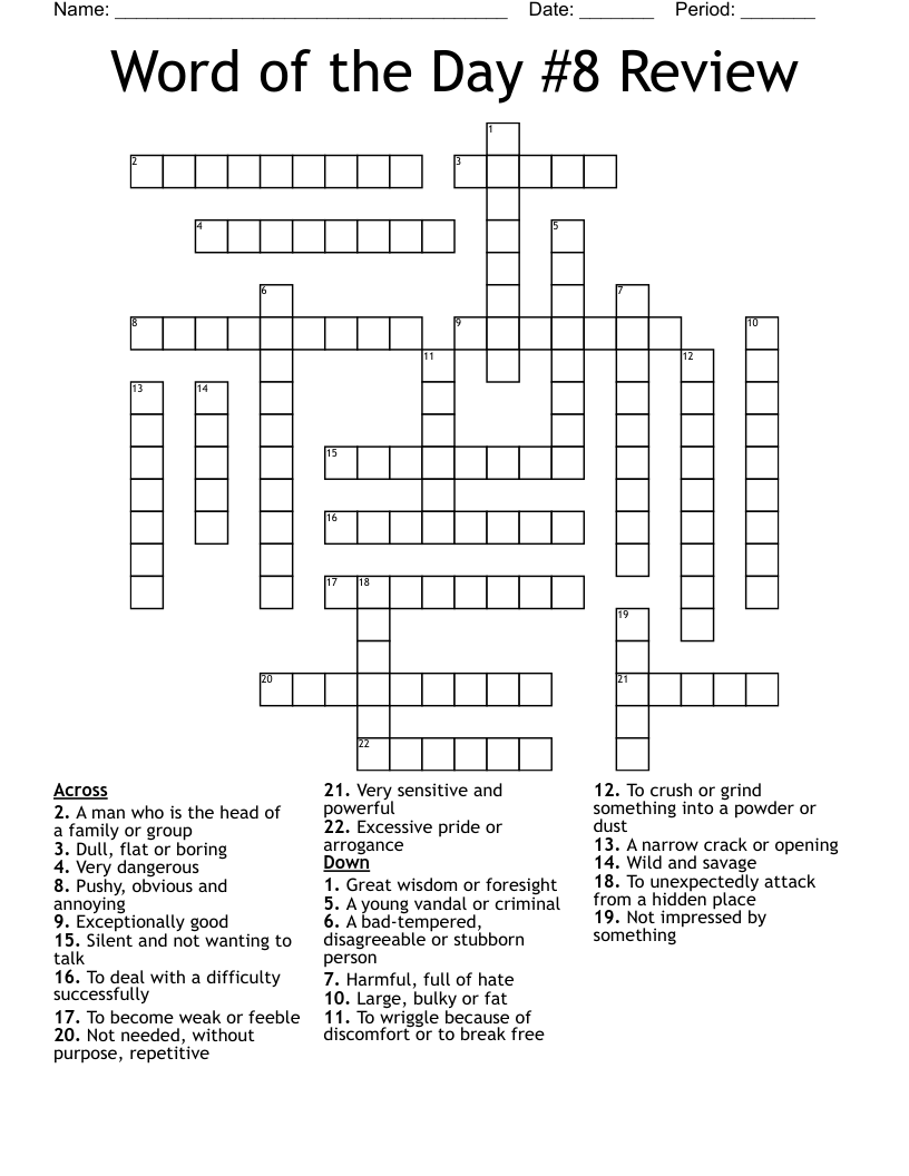 Word of the Day #8 Review Crossword