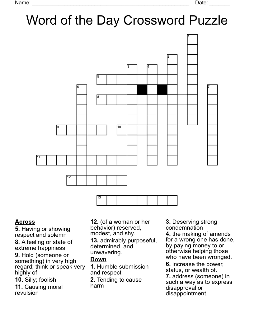 Word of the Day Crossword Puzzle