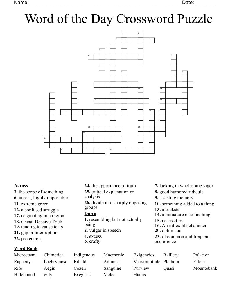 Word of the Day Crossword Puzzle