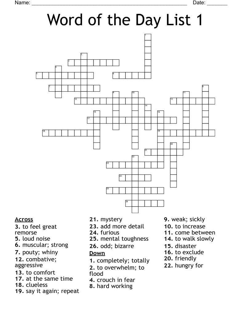 Word of the Day List 1 Crossword
