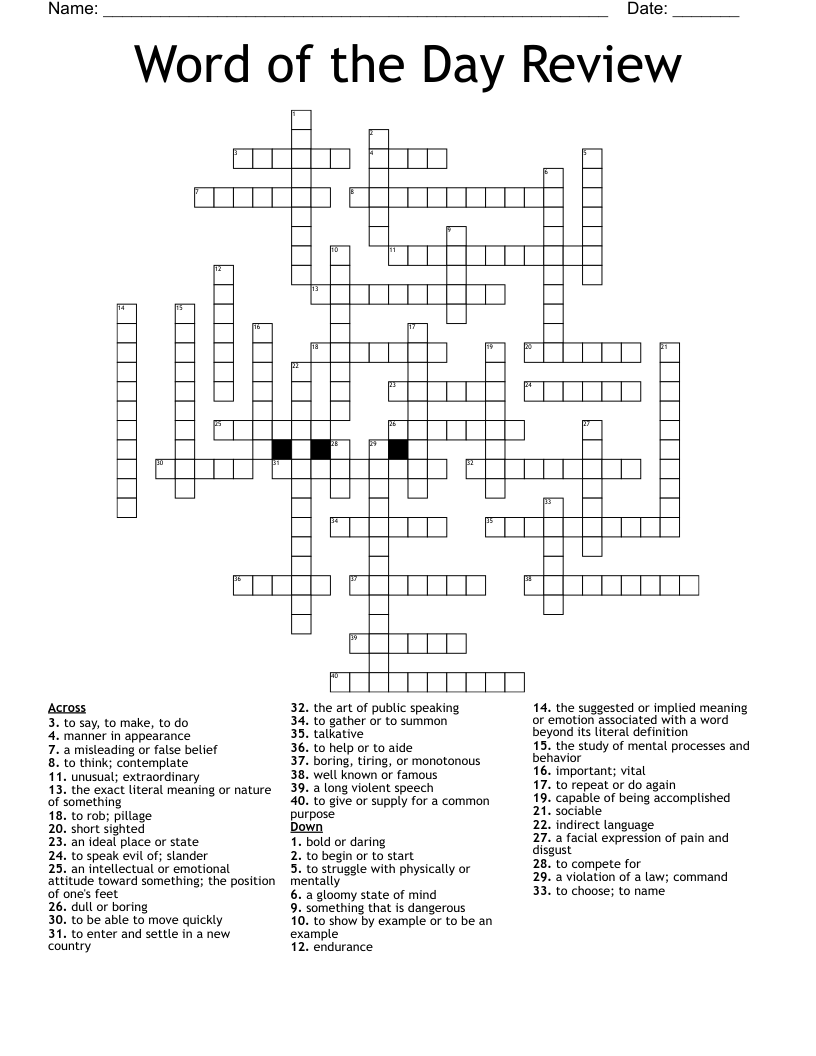 Word of the Day Review Crossword