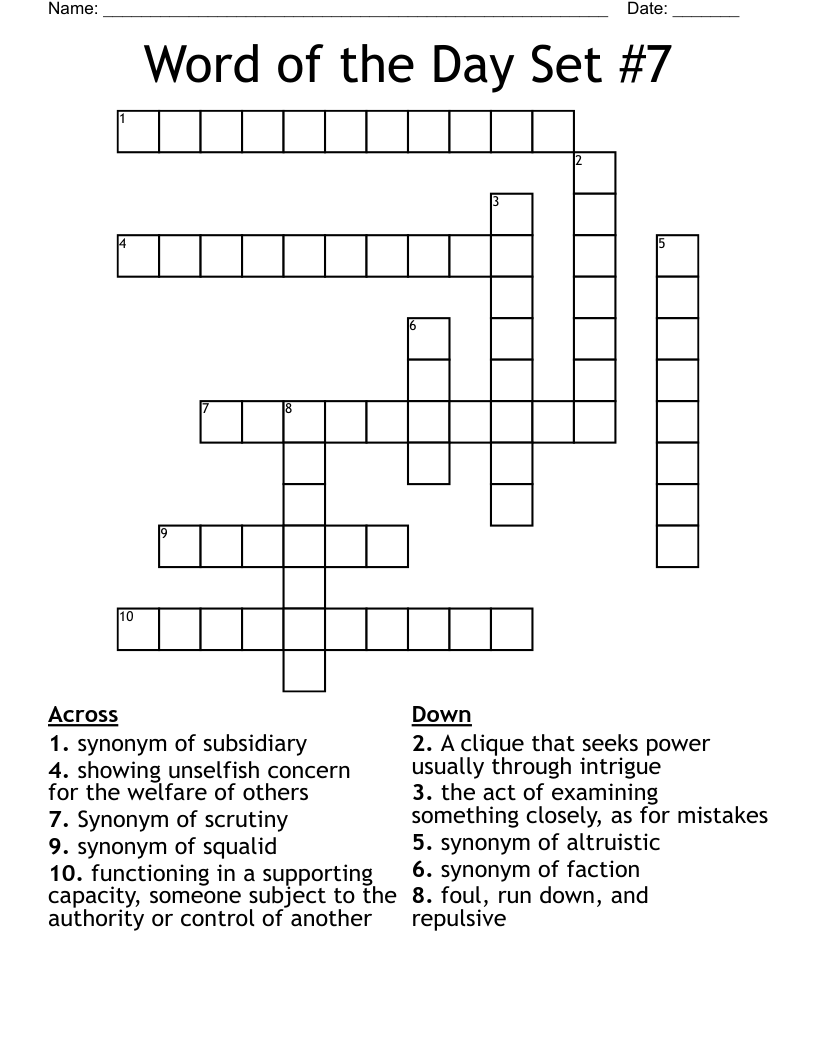 Word of the Day Set #7  Crossword