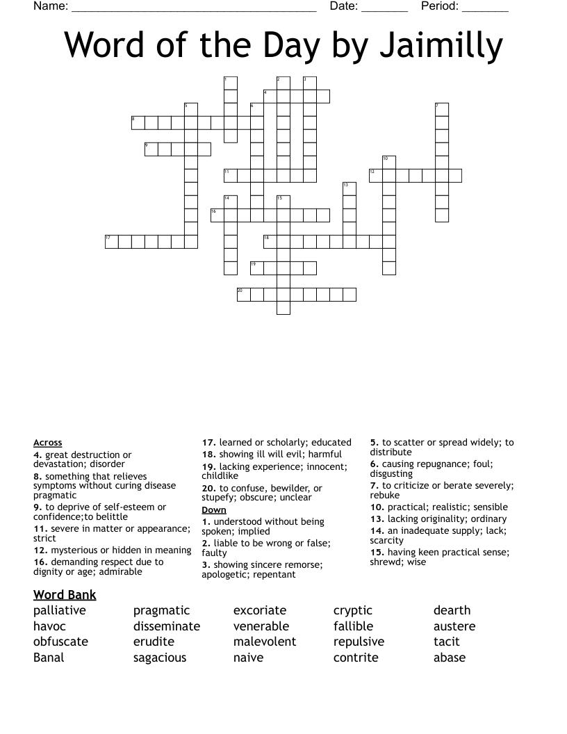 Word of the Day by Jaimilly  Crossword