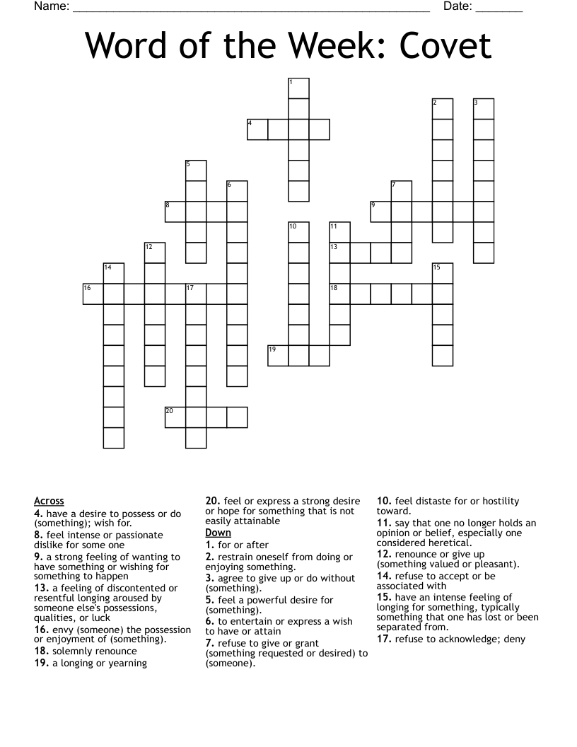Word of the Week: Covet Crossword