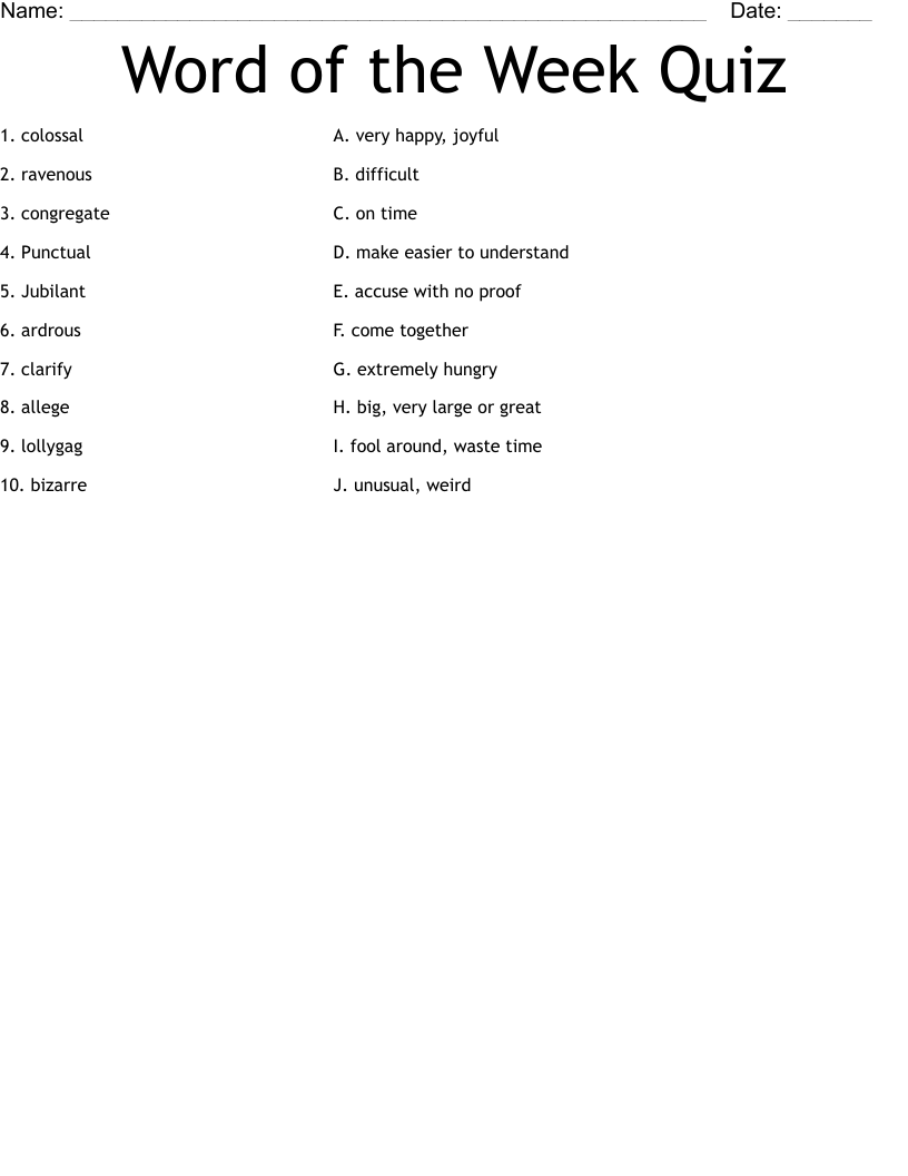 Word of the Week Quiz Worksheet