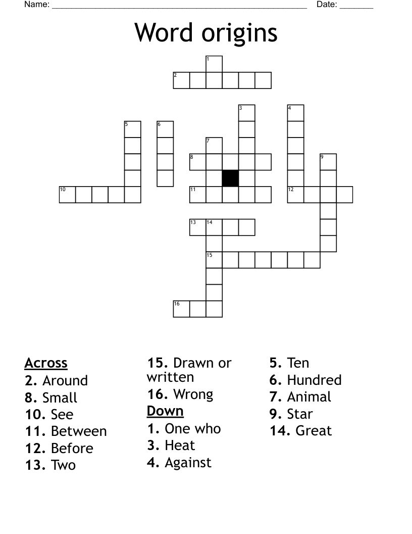 Word origins Crossword