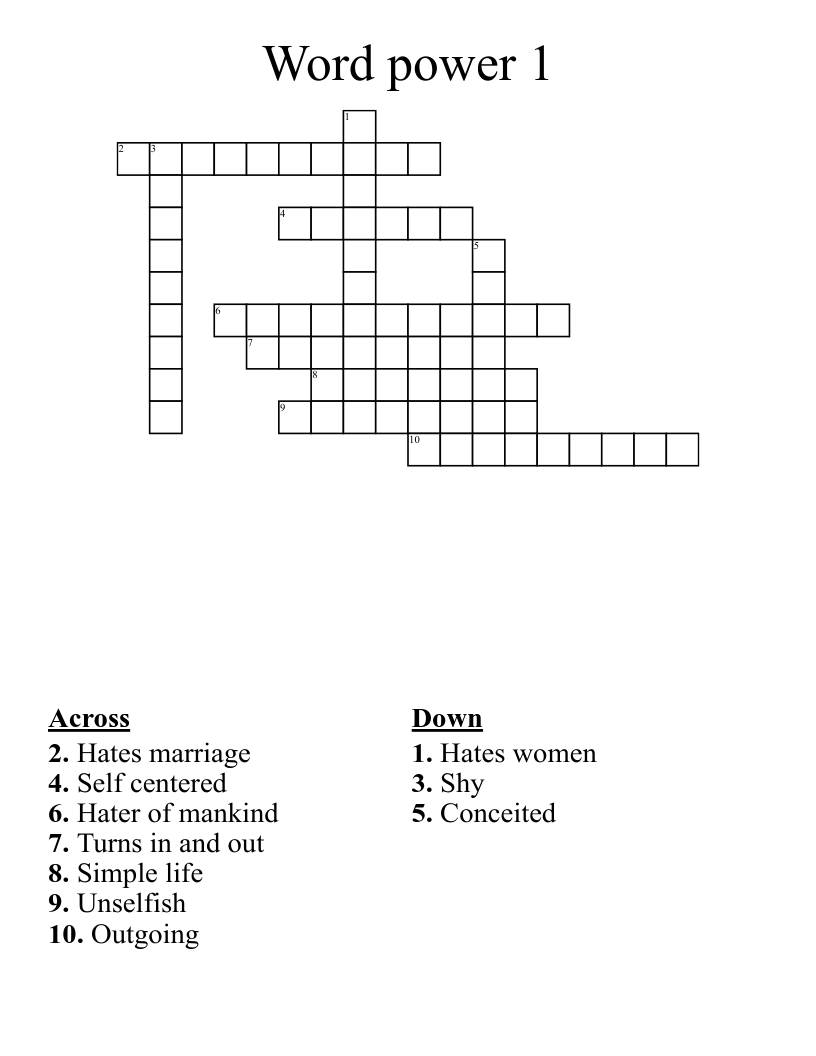 Word power 1 Crossword