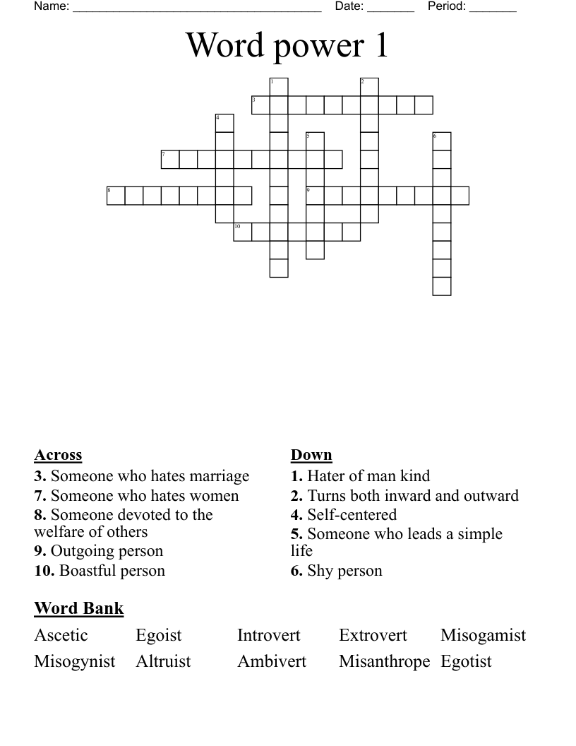 Word power 1  Crossword