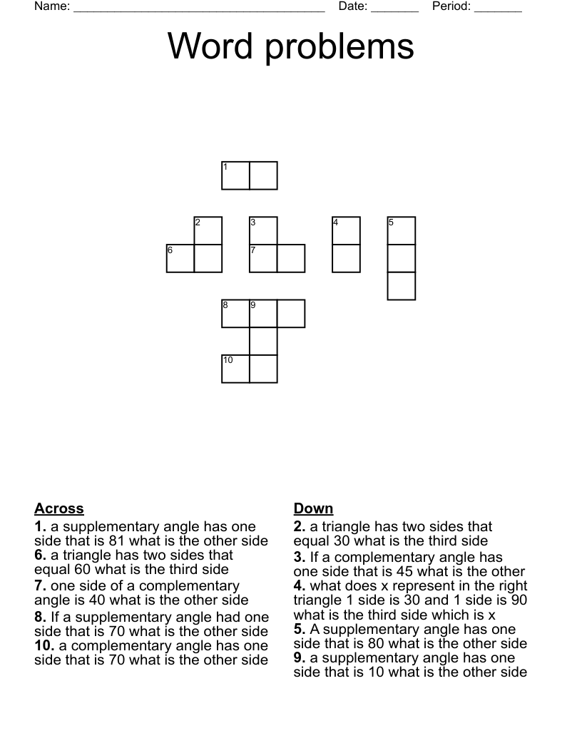 Word problems Crossword