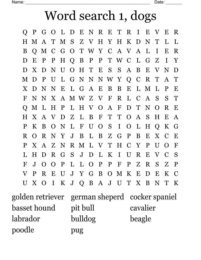 Word search 1, dogs