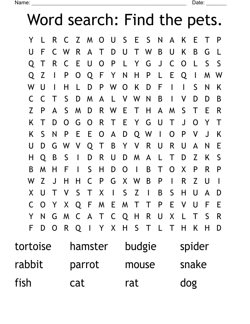 Word search: Find the pets.