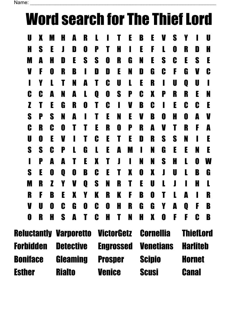 Word search for The Thief Lord