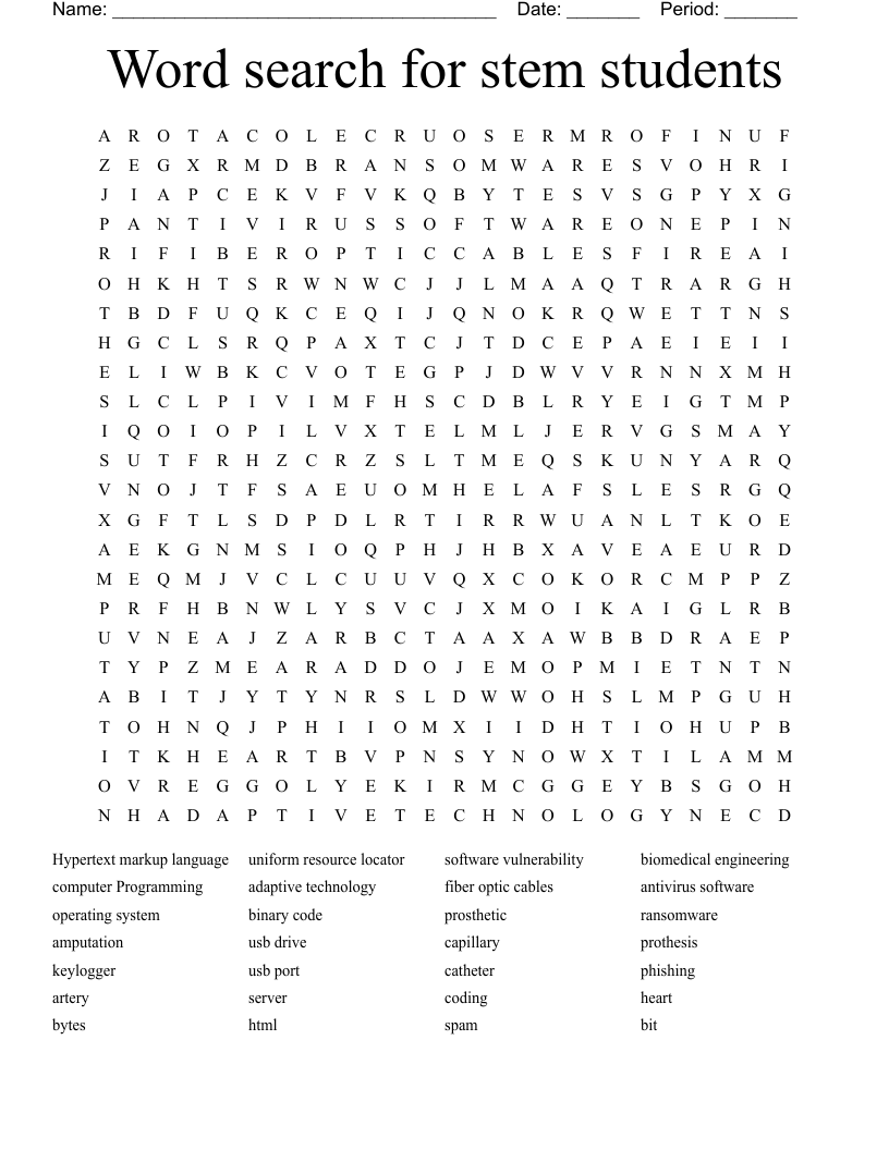 Word search for stem students