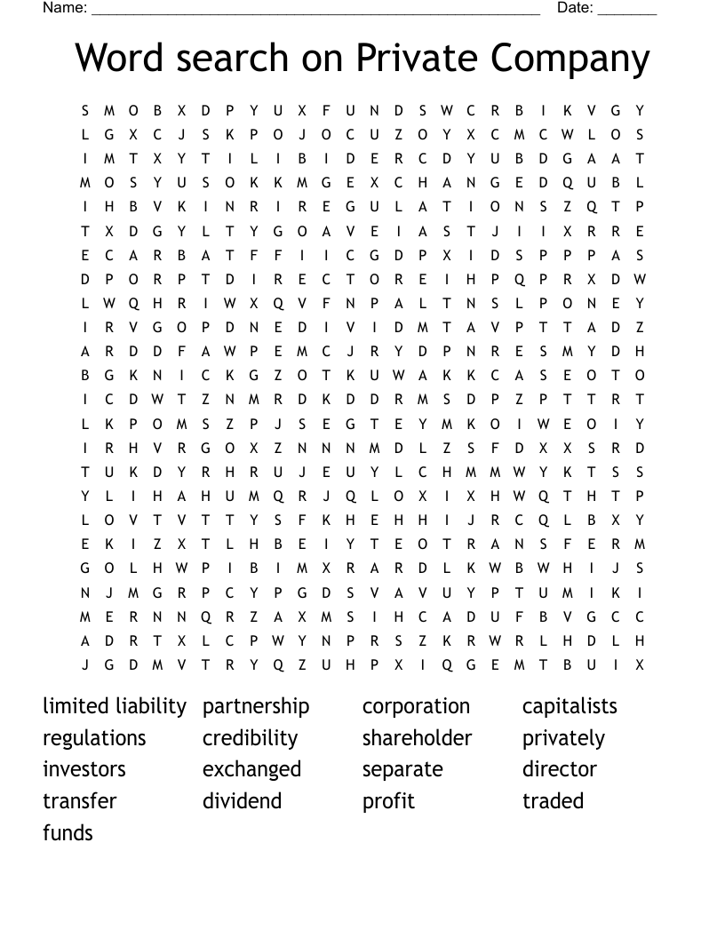 Word search on Private Company