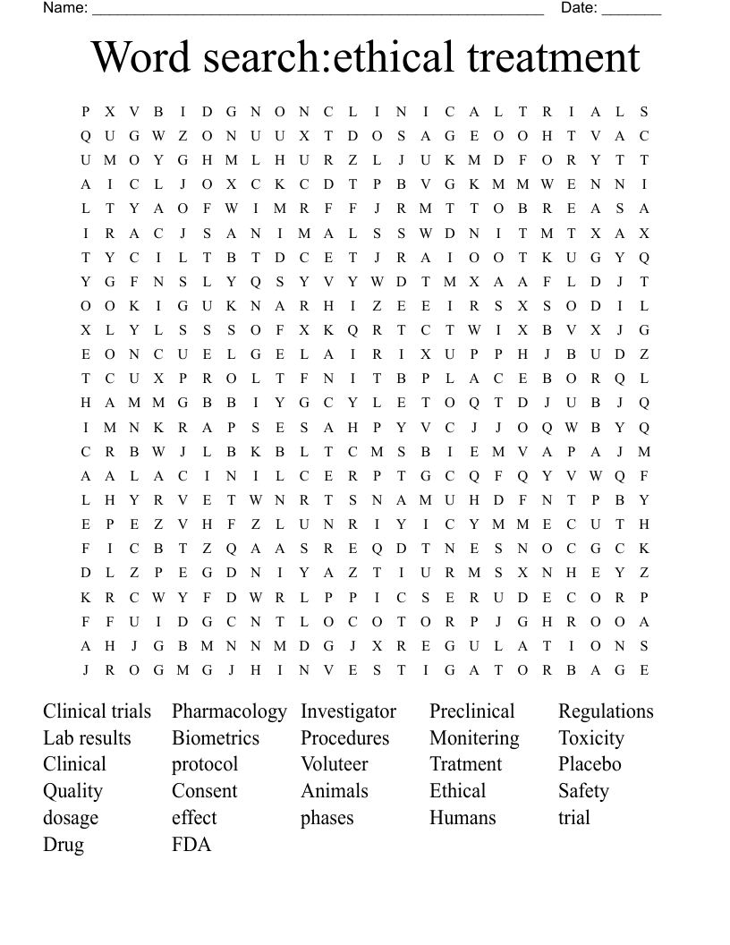 Word search:ethical treatment
