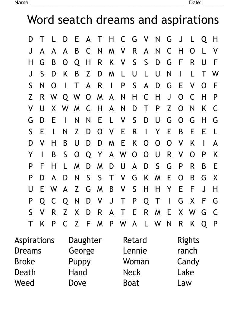 Word seatch dreams and aspirations  Word Search