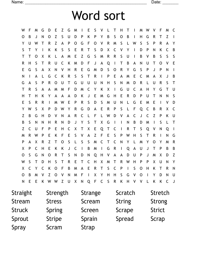 Word sort Word Search