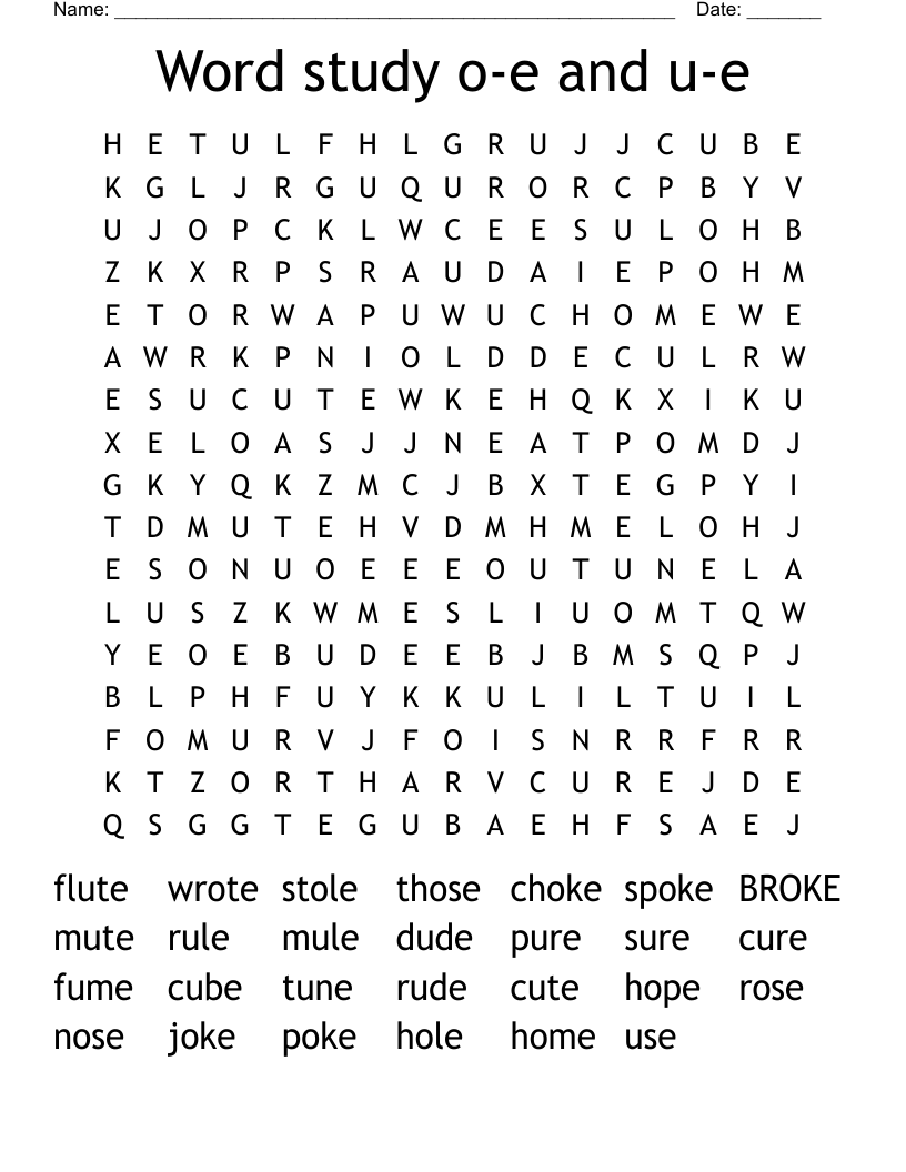 Word study o-e and u-e Word Search