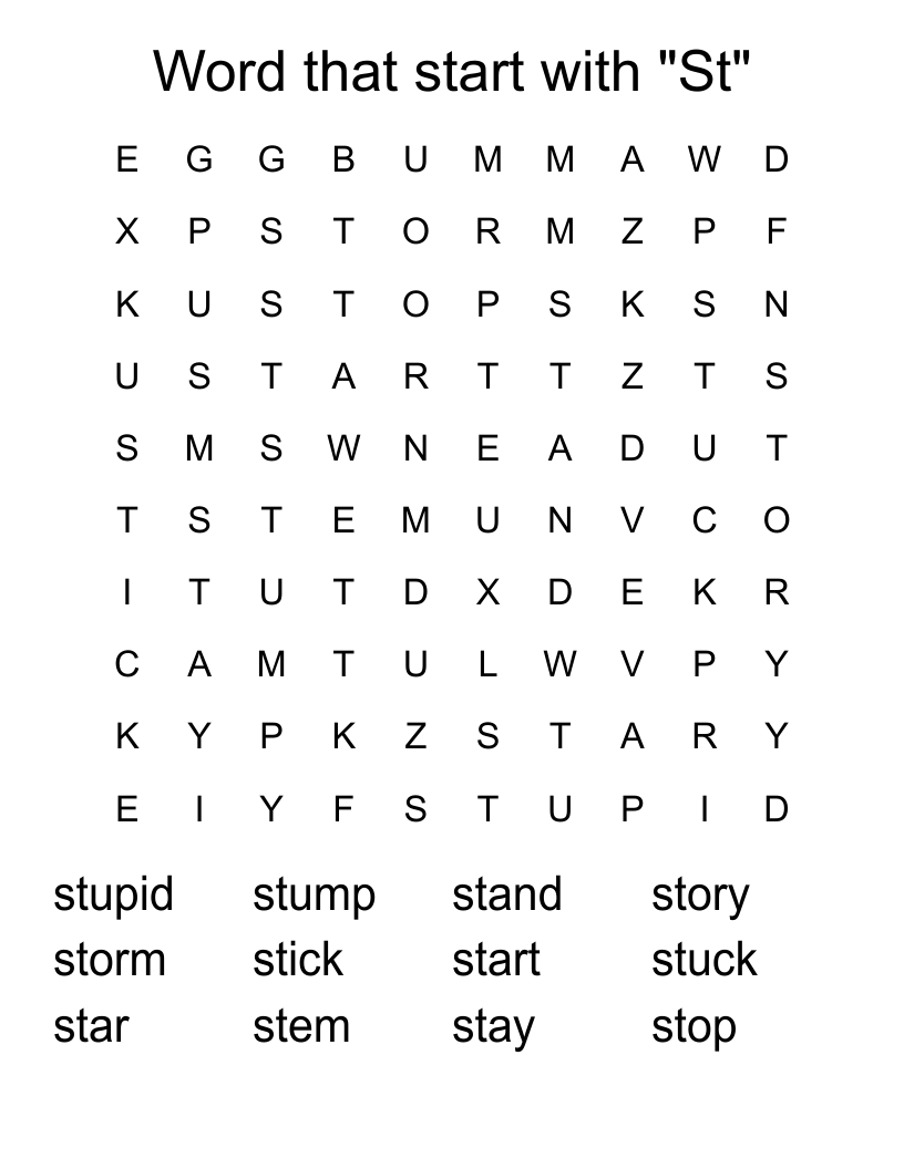 Word that start with "St" Word Search