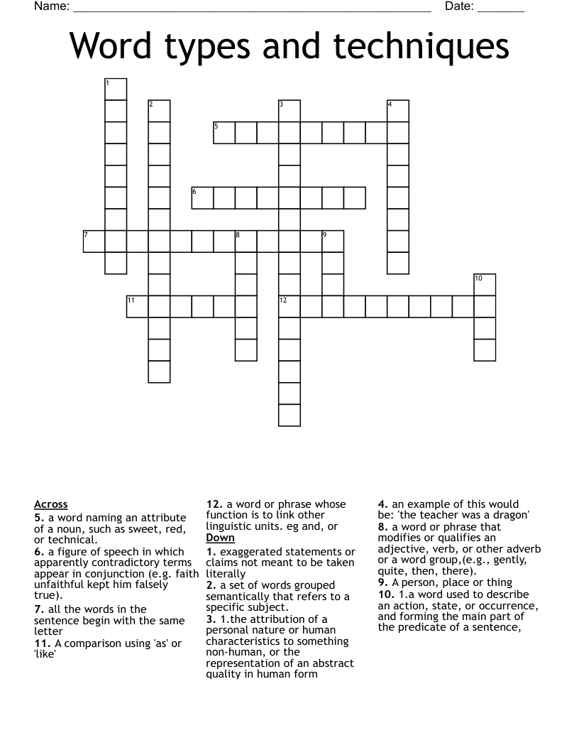 Word types and techniques Crossword