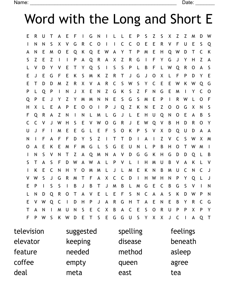 Word with the Long and Short E Word Search