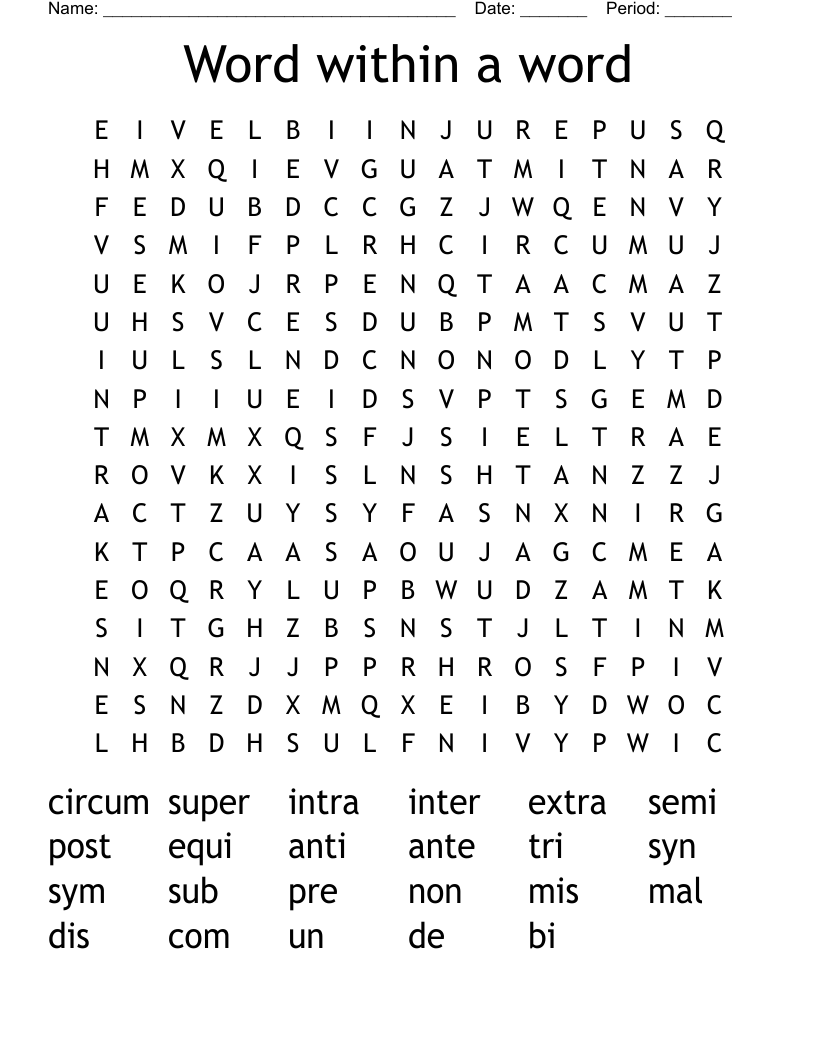 Word within a word Word Search