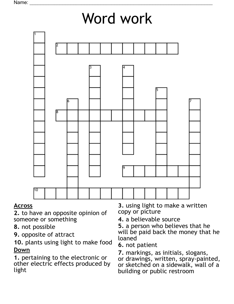 Word work Crossword