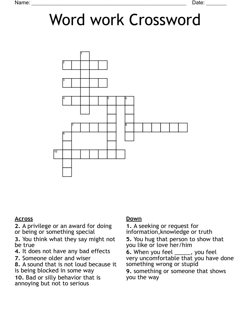 Word work Crossword