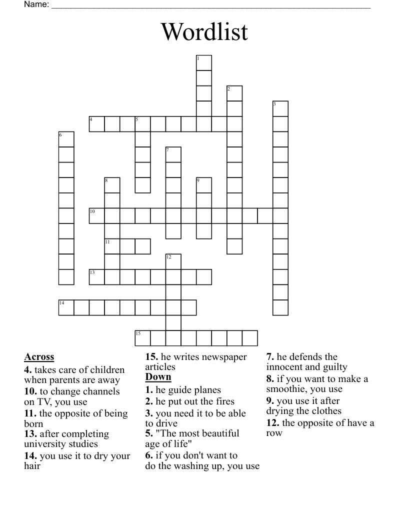 Wordlist Crossword